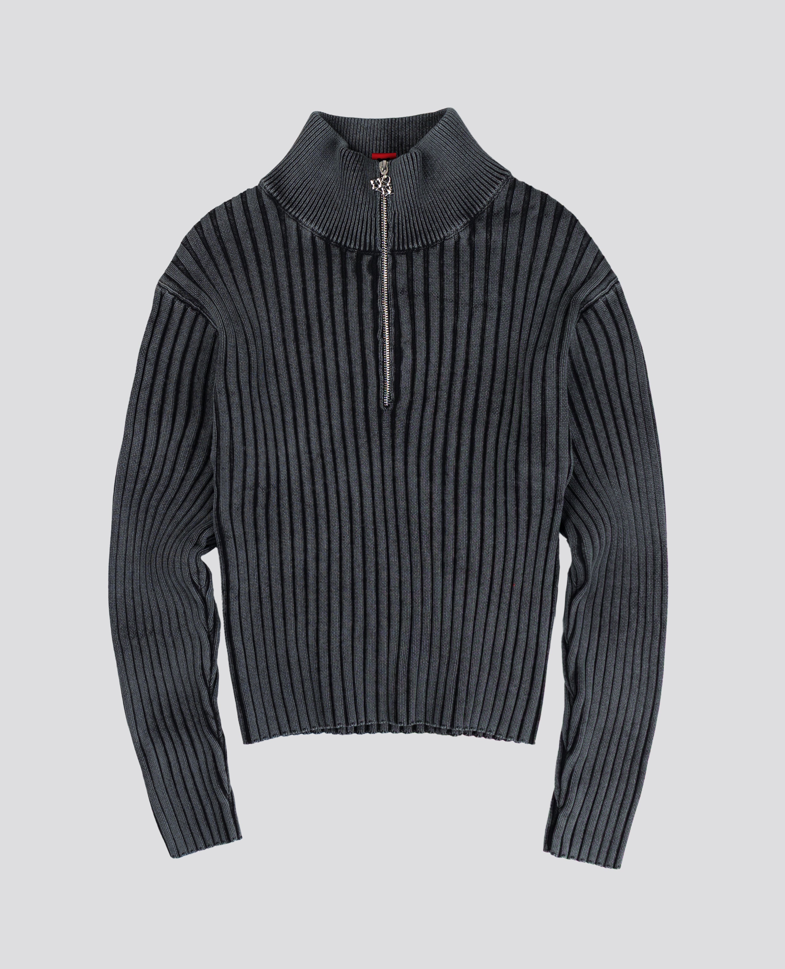 BLACK FITTED RIBBED KNITWEAR