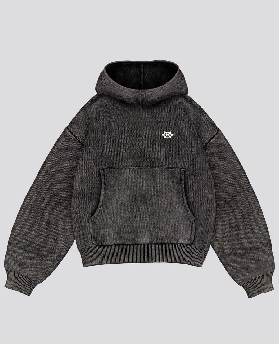 WASHED BLACK HOODED KNIT